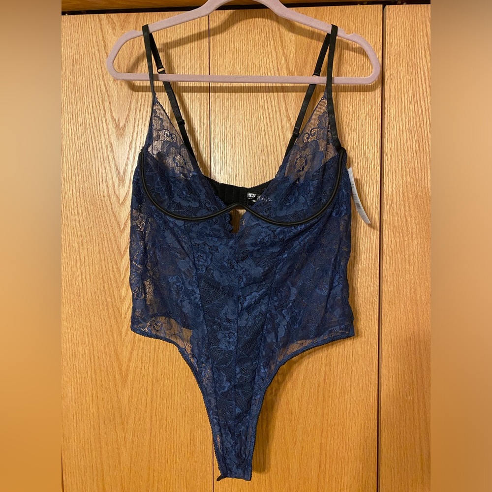 Oh La La Cheri Sexy Lace Bodysuit Teddy Lingerie 1X/2X Women Navy Blue NWT